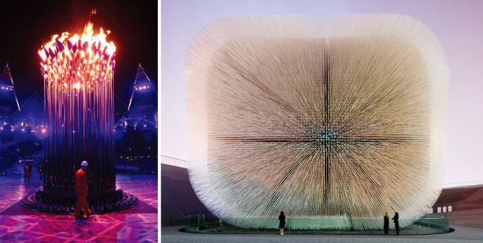 런던 올림픽 성화대(왼쪽). 상하이 엑스포 영국 파빌리온